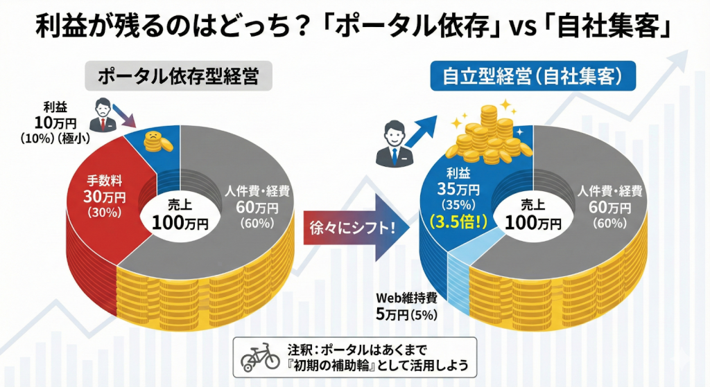 ポータルサイトと自社集客についてのインフォグラフィック