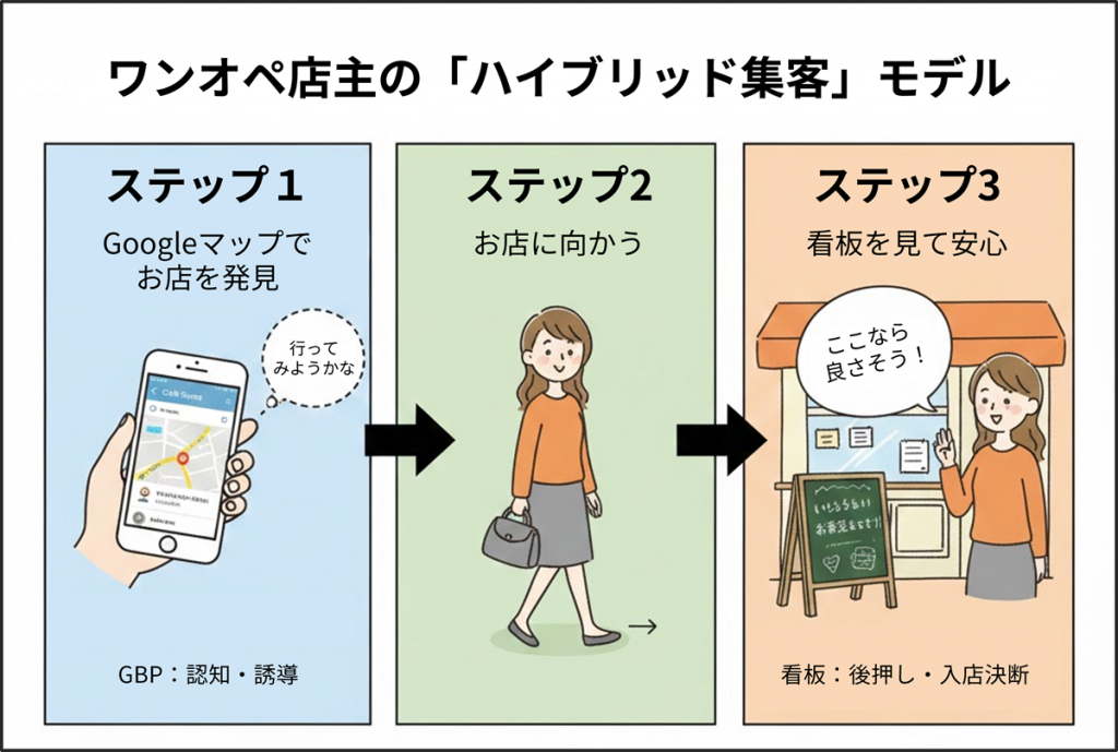 ワンオペ店主のハイブリッド集客モデル