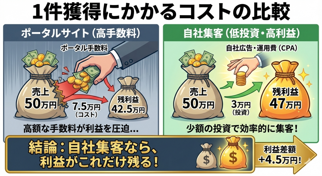 1件獲得にかかるコストを比較したインフォグラフィック画像